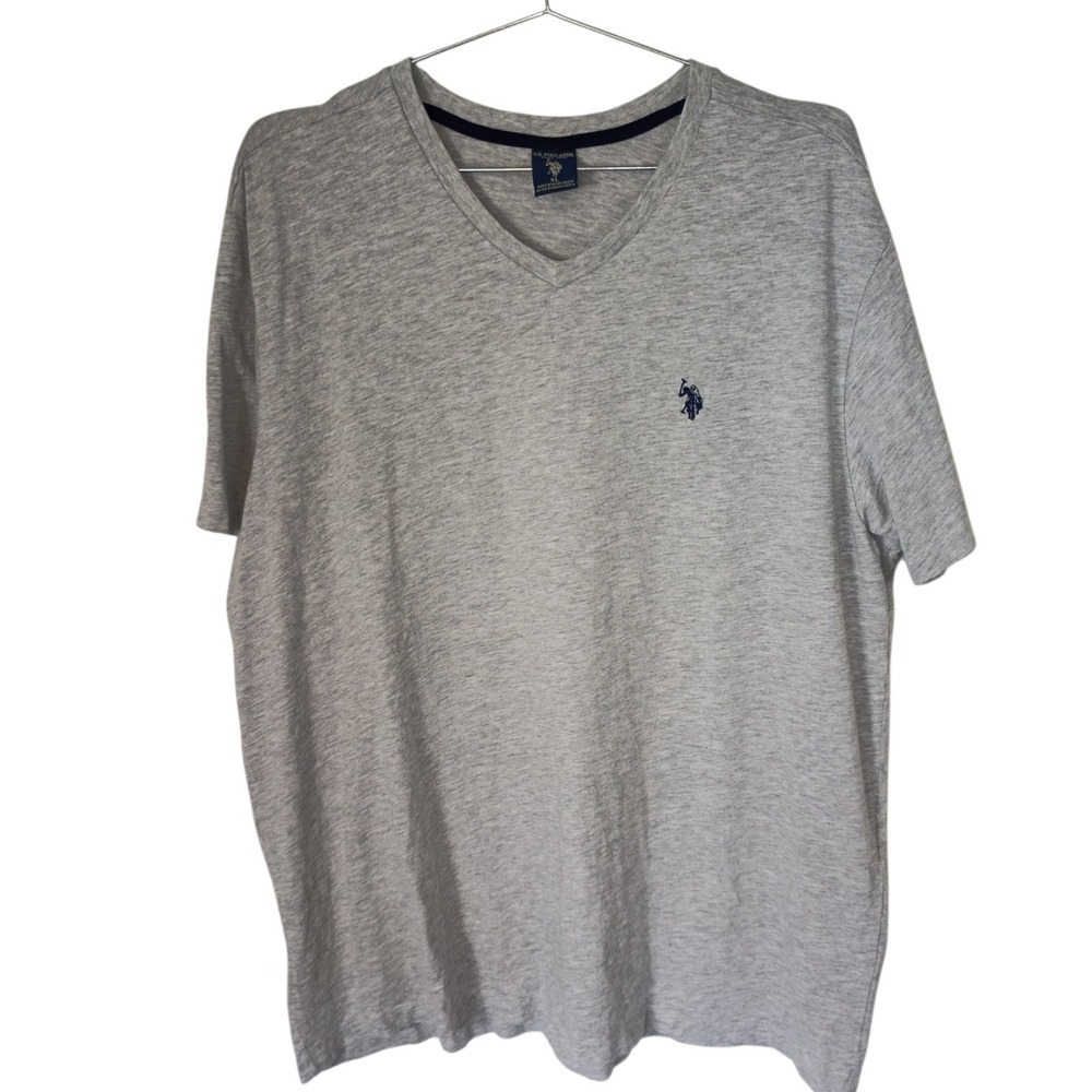 US Polo Assn Mens Gray Heather V-Neck Short Sleeve T-Shirt XL Logo Cotton Blend